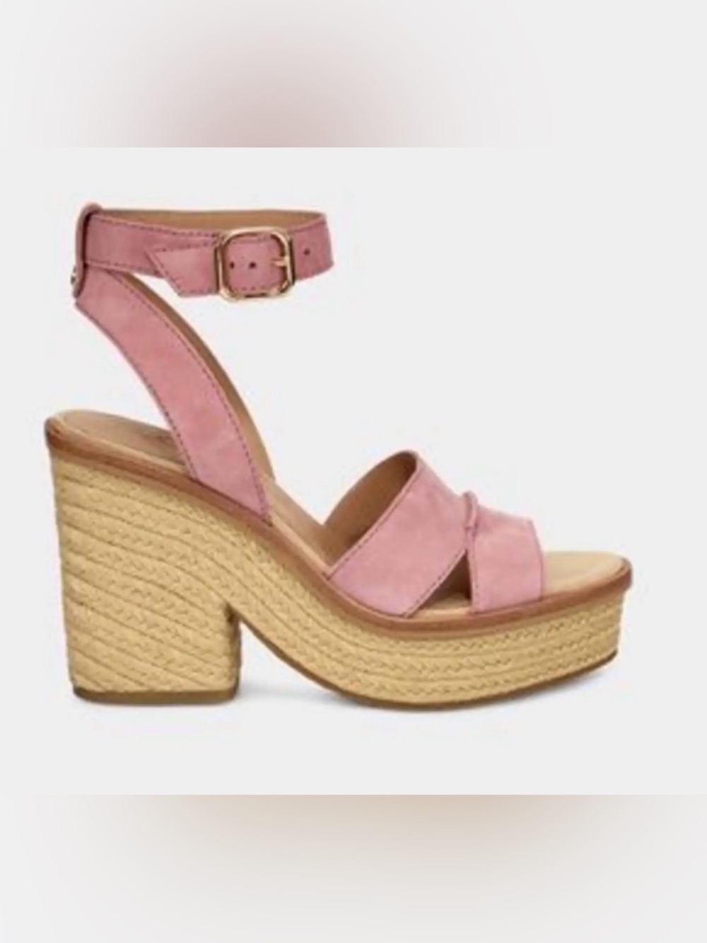 UGG Women’s Carine Suede Pink Platform Chunky Heel Open Toe Woven Sandals Size 9